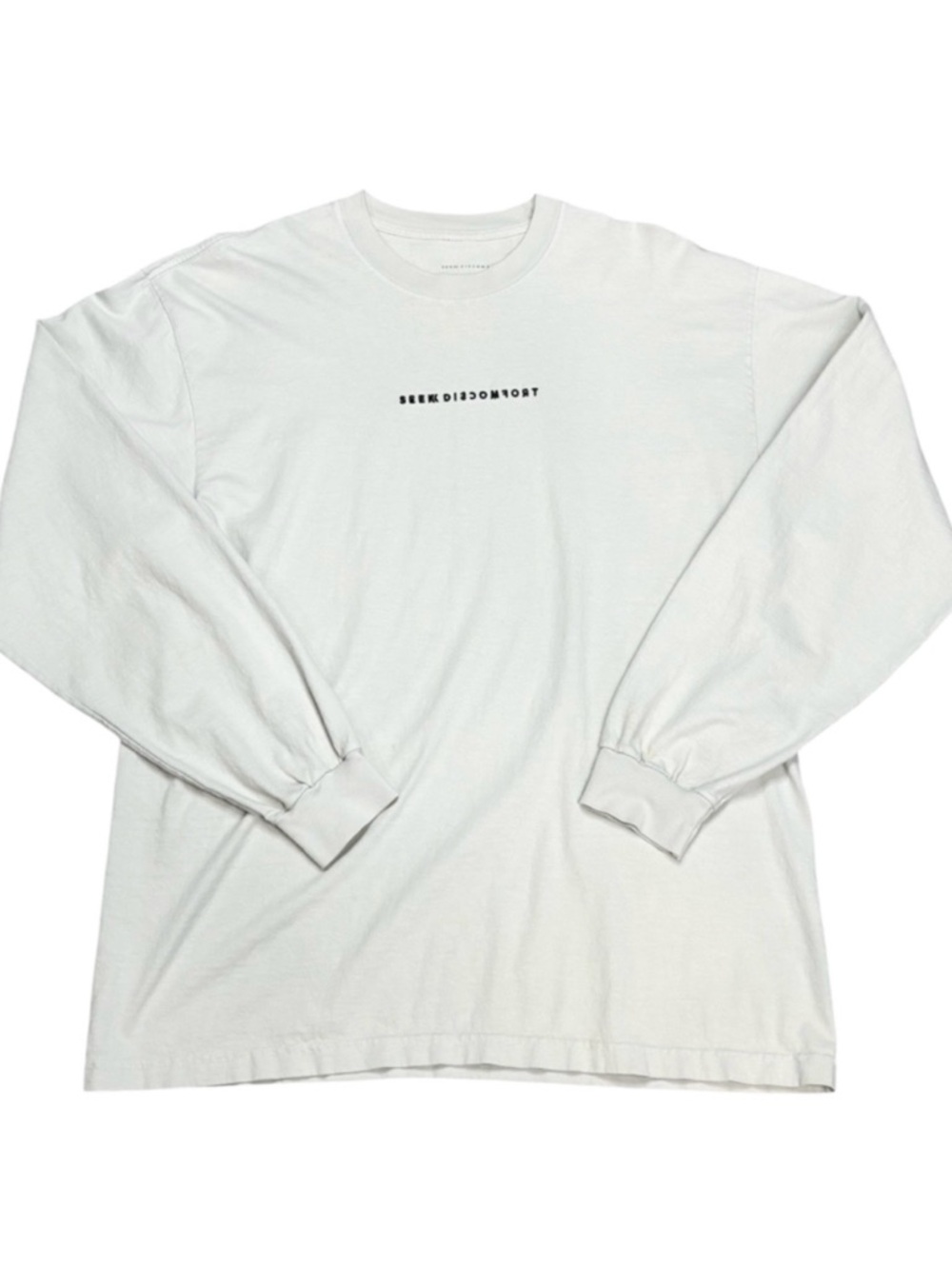 Seek Discomfort Cream Colour Long Sleeve Crew Neck Logo Graphic Shirt L